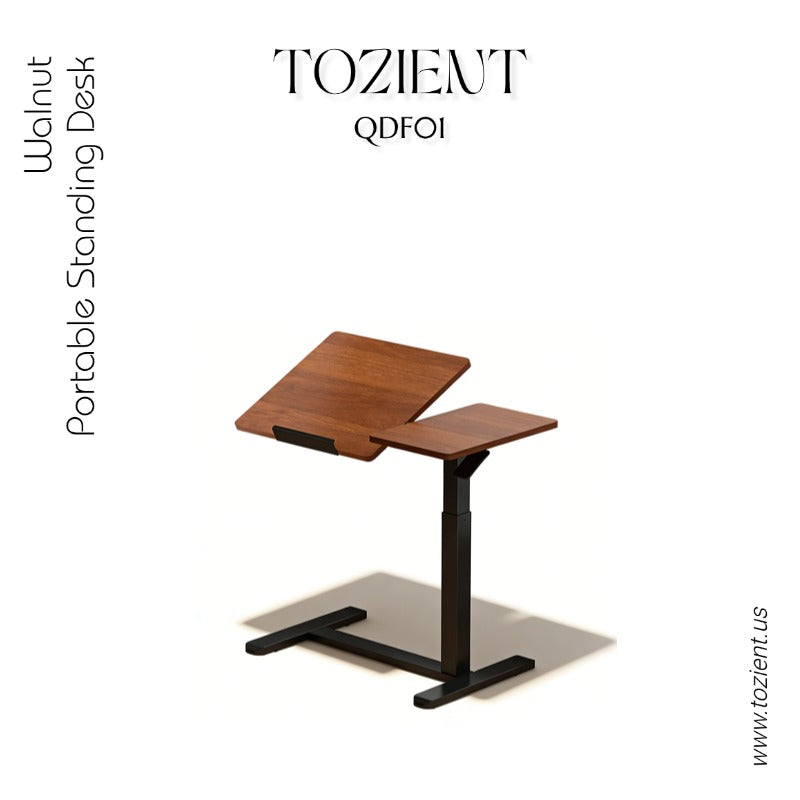 Tozient QDF01 Portable Standing Desk - Pneumatic Lift, Overbed Table, Sit Stand Desk