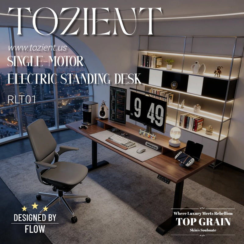 Tozient RLT01 Single-motor Electric Standing Desk - Bevel Edge, Walnut