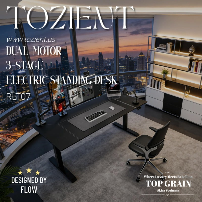Tozient RLT07 Dual-motor 3-stage Electric Standing Desk - Bevel Edge, Saddle leather