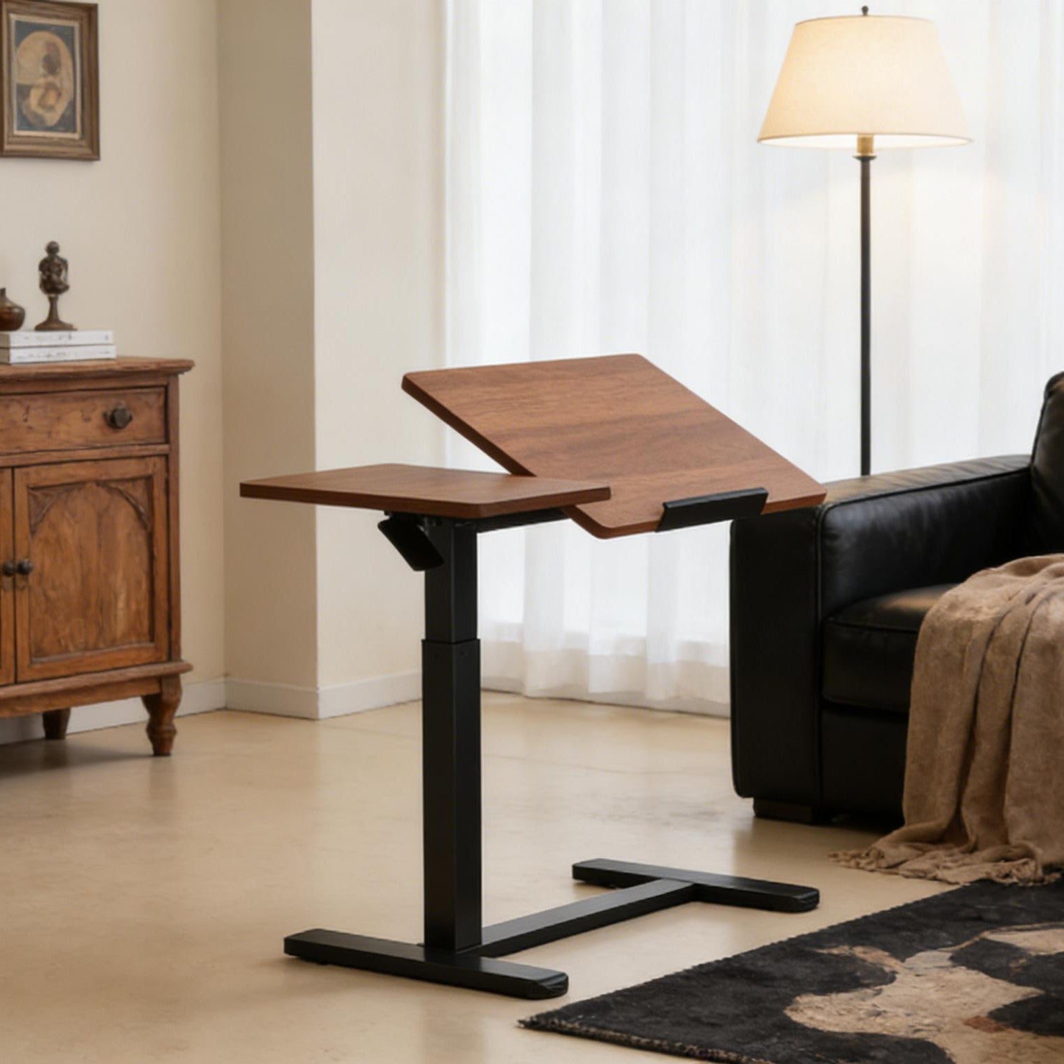 Tozient QDF01 Portable Standing Desk - Pneumatic Lift, Overbed Table, Sit Stand Desk