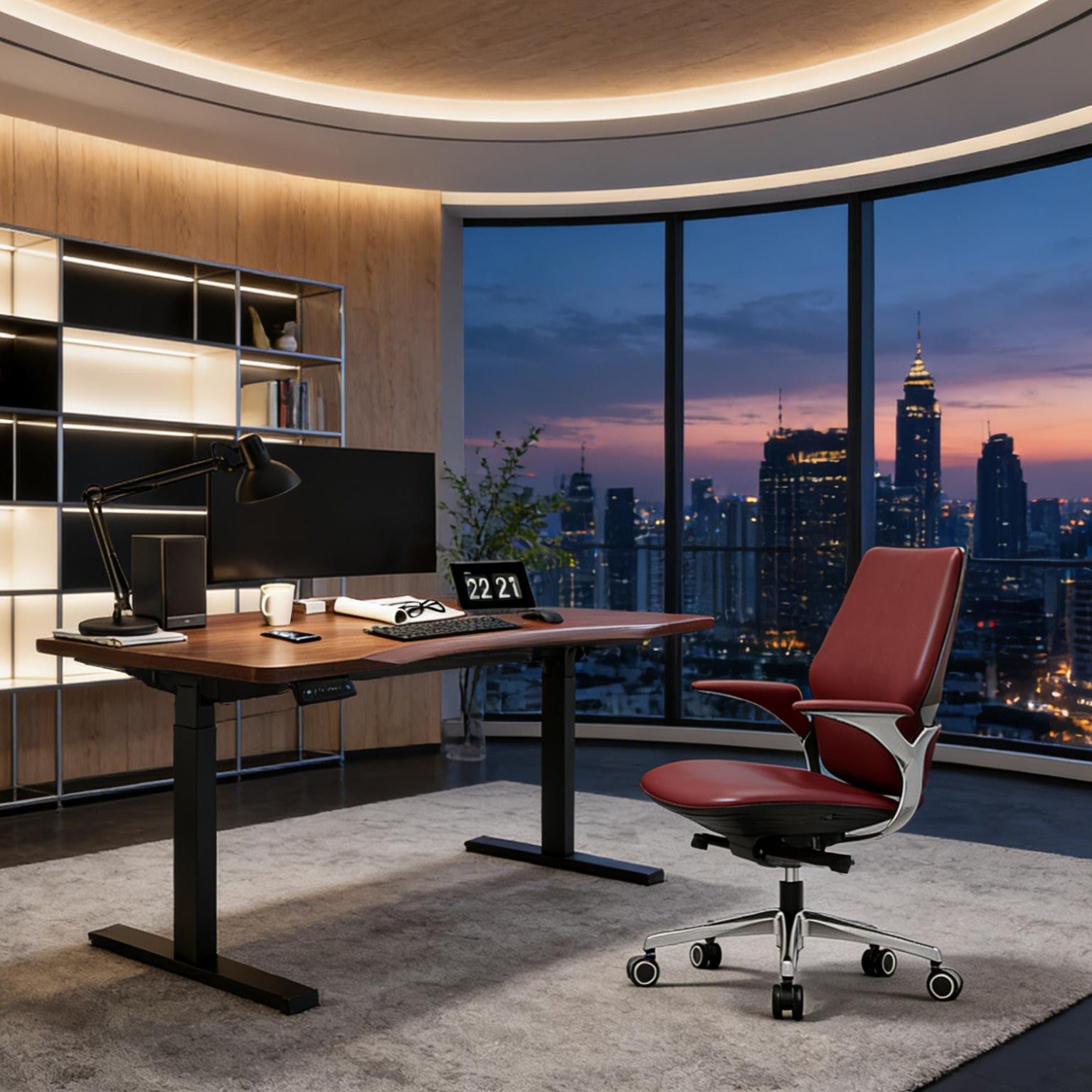 Tozient RLT06 Dual-motor 2-stage Electric Standing Desk - Inner Arc Bevel Edge, Walnut