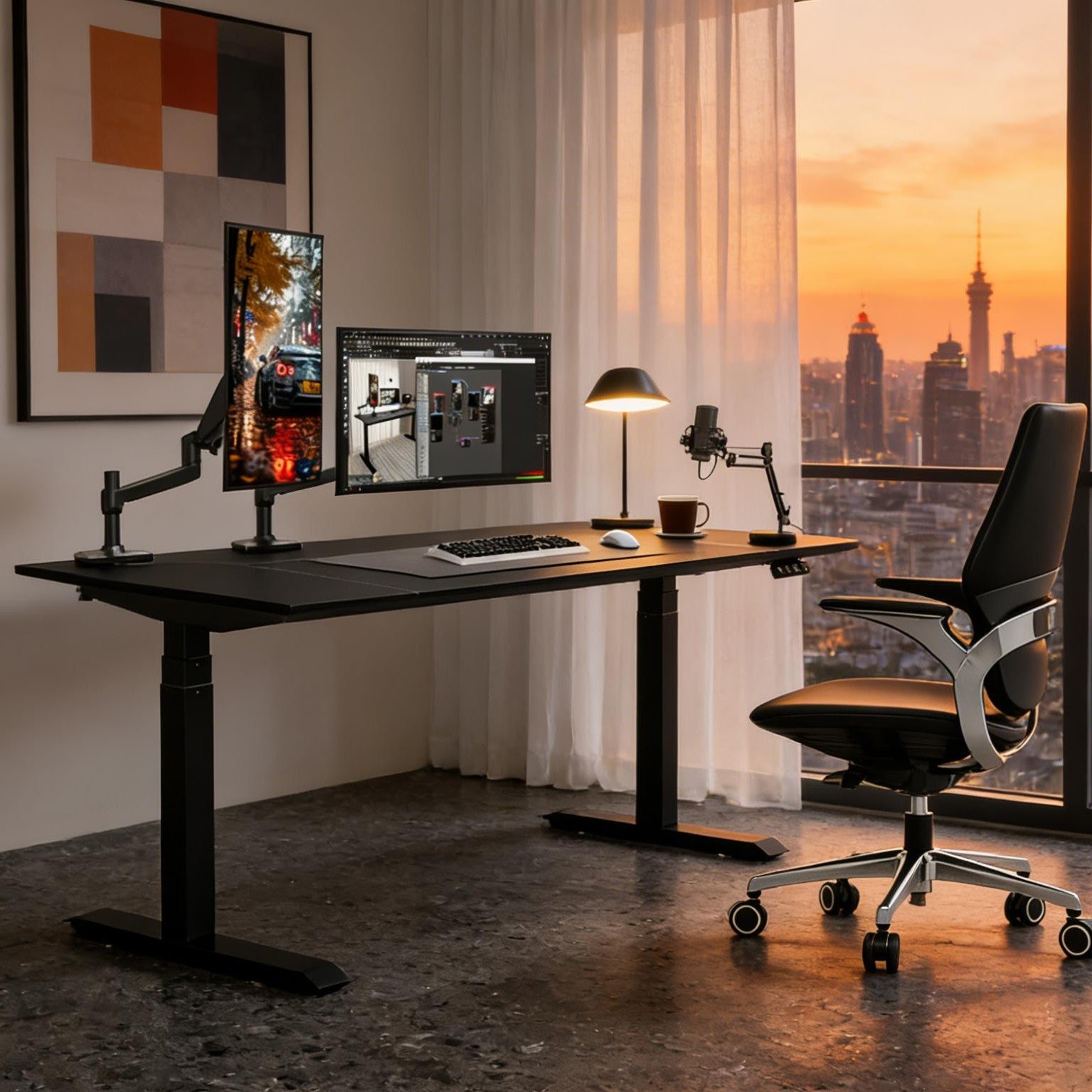 Tozient RLT07 Dual-motor 3-stage Electric Standing Desk - Bevel Edge, Saddle leather
