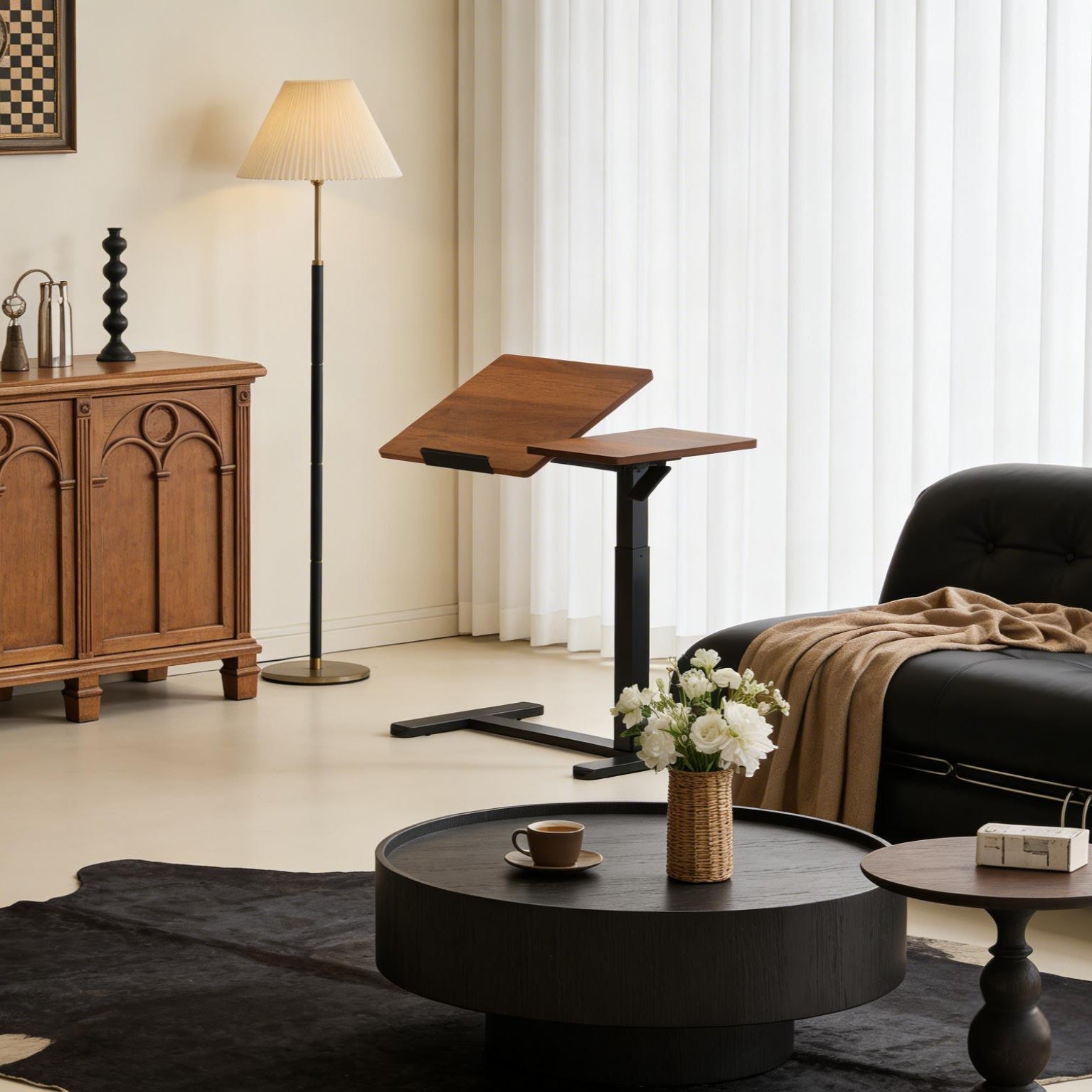 Tozient QDF01 Portable Standing Desk - Pneumatic Lift, Overbed Table, Sit Stand Desk