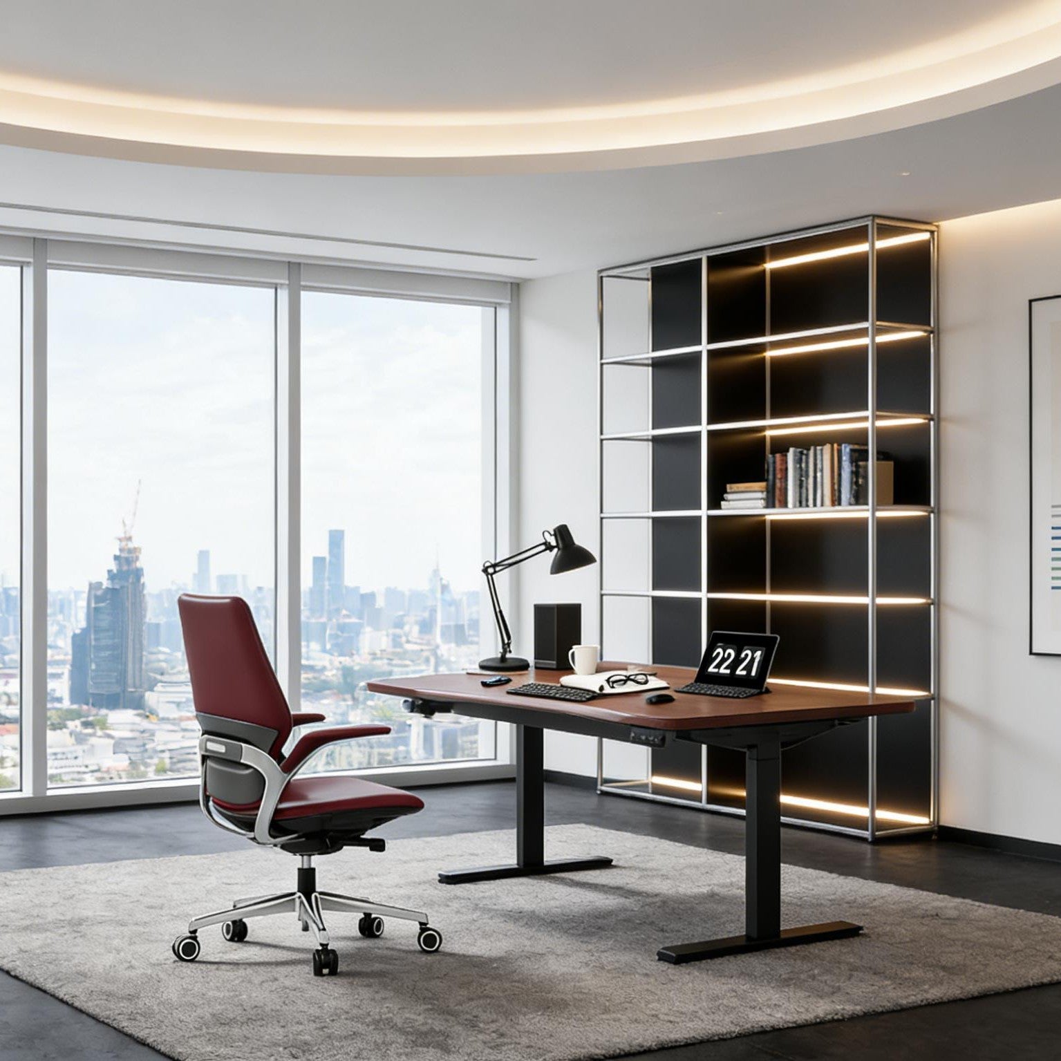 Tozient RLT06 Dual-motor 2-stage Electric Standing Desk - Inner Arc Bevel Edge, Walnut