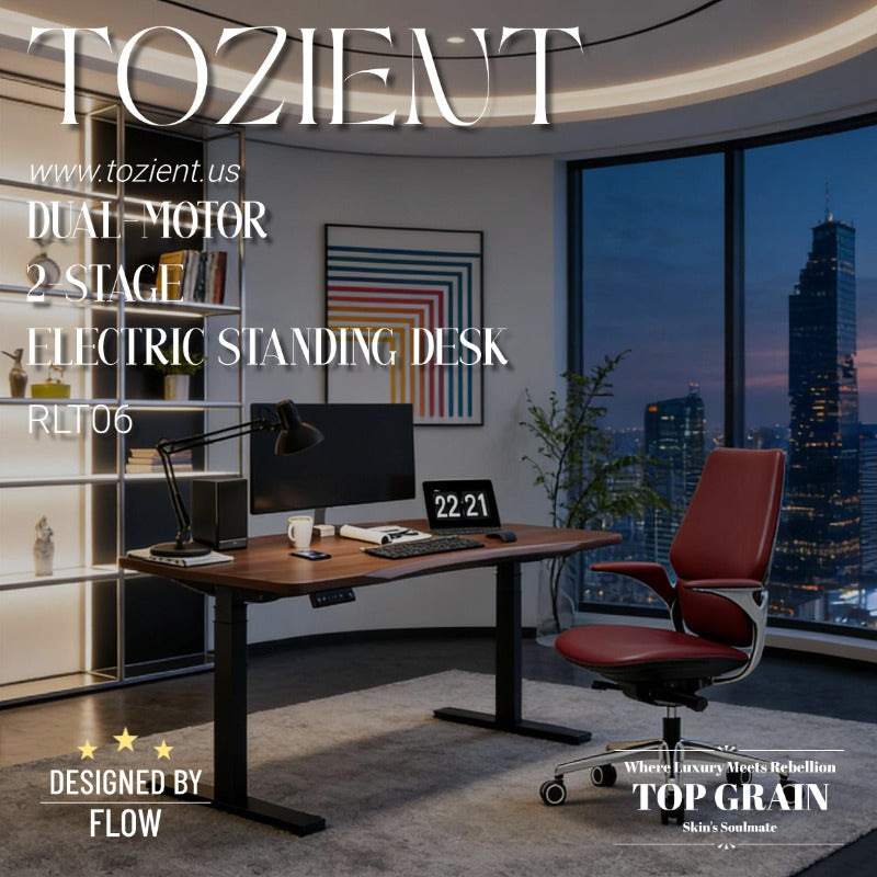 Tozient RLT06 Dual-motor 2-stage Electric Standing Desk - Inner Arc Bevel Edge, Walnut